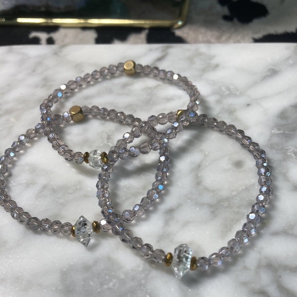 Purple/grey Swarovski crystal with Herkimer diamond bracelet in size 7” - Picture 2 of 5